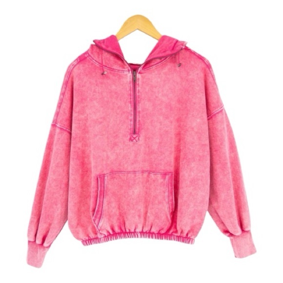 Zenana Outfitters Tops - Zenana Outfitters Mineral Wash Pink Hoodie